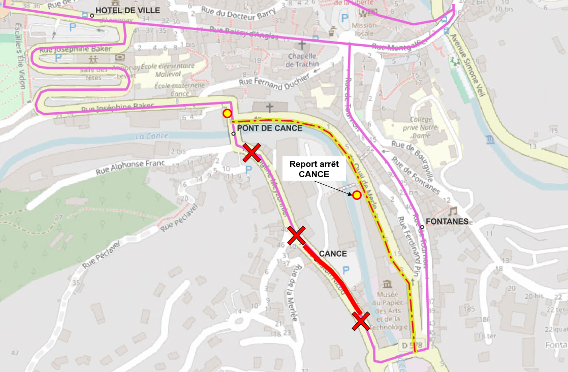 Plan arrêts de bus déplacés